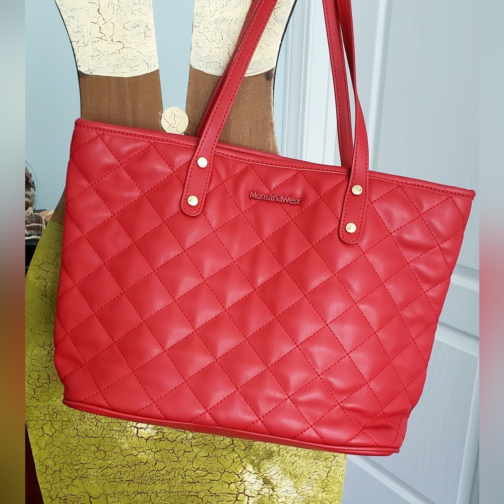Montana West Vibrant Red Quilted Tote